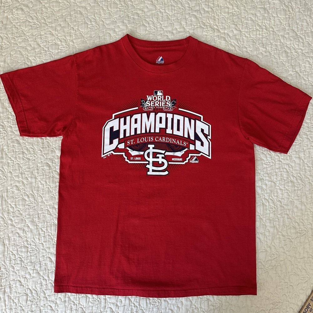 Majestic T Shirt‎ Large Red St Louis Cardinals 2011 World Series Champions MLB